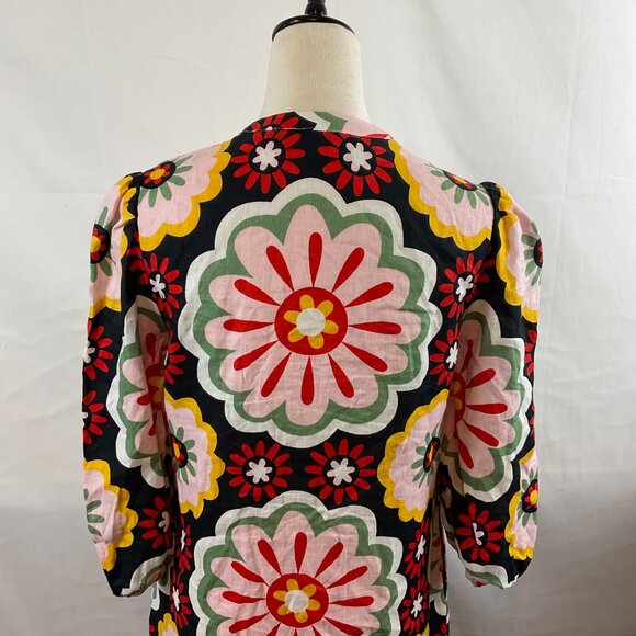 Boden Midi-Maxi Dress US 6 Black Pink Red Yellow Green Floral Mandarin Collar - Picture 9 of 13